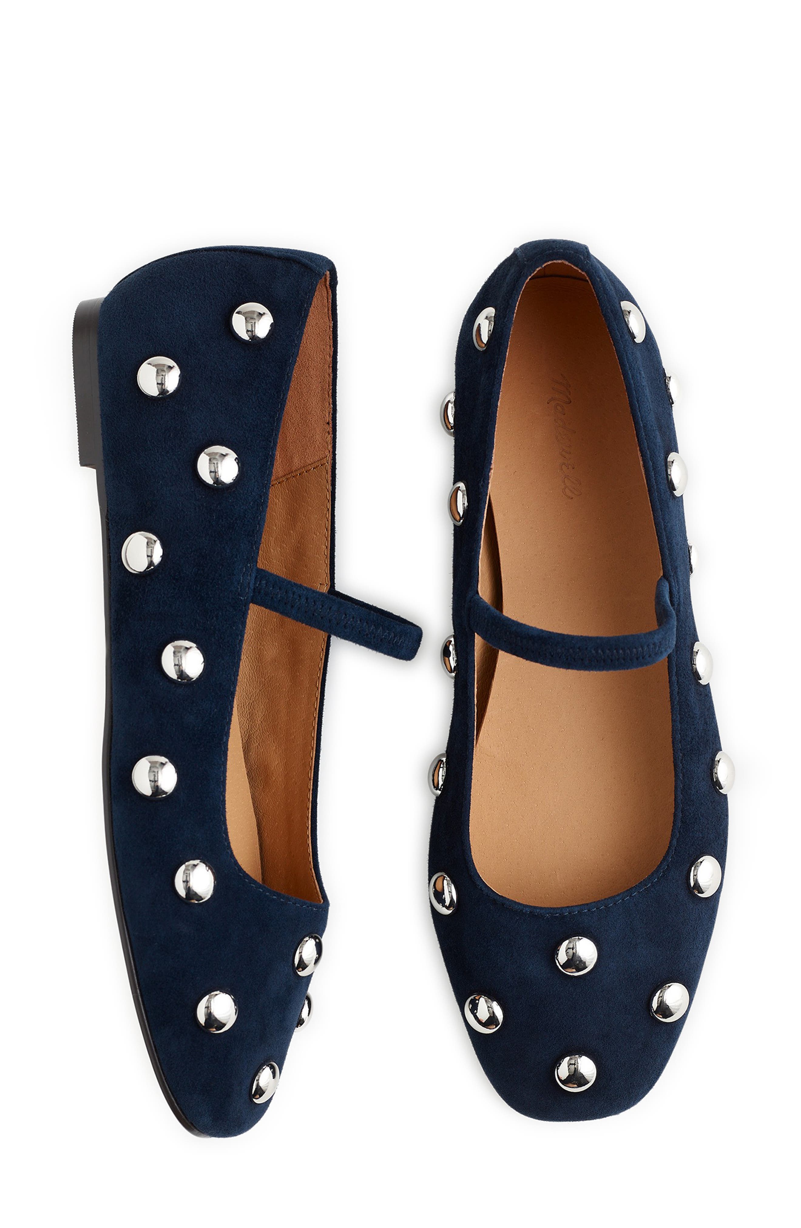 Madewell Greta Stud Embellished Mary Jane Flat, Alternate, color, Deep Indigo