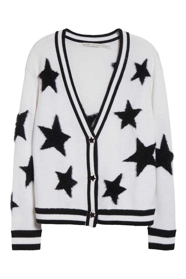 Bradley Intarsia Star & Stripe Trim Wool Blend Cardigan, Alternate, color, ECRU/ BLACK