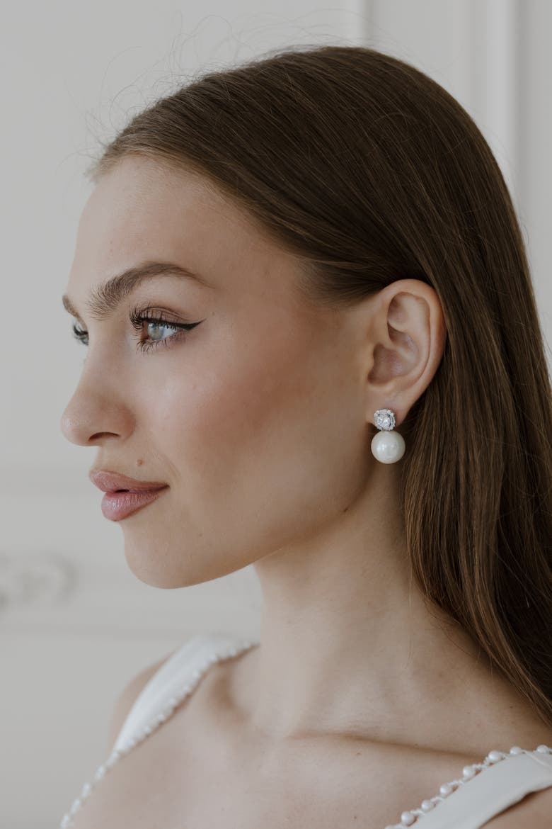 Kit Pearl and Crystal Earrings, Alternate, color, Metallic Silver