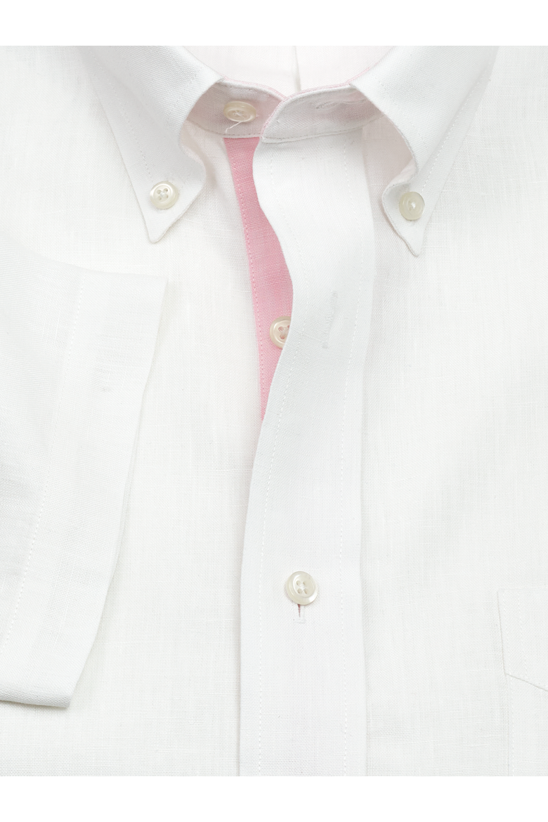 Linen Buttondown Collar Poplin Classic Contrast Trim Hemmed Sleeve Short Sleeve Shirt, Alternate, color, White