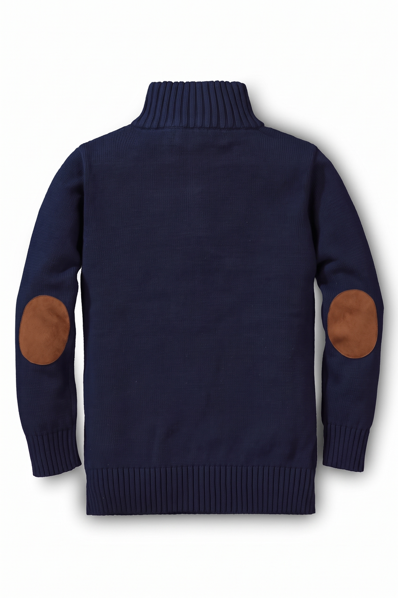 Kids' Organic Half Zip Elbow Patch Sweater, Alternate, color, Navy
