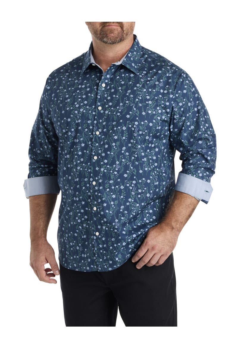 Big & Tall Floral Print Sport Shirt, Main, color, BLUE