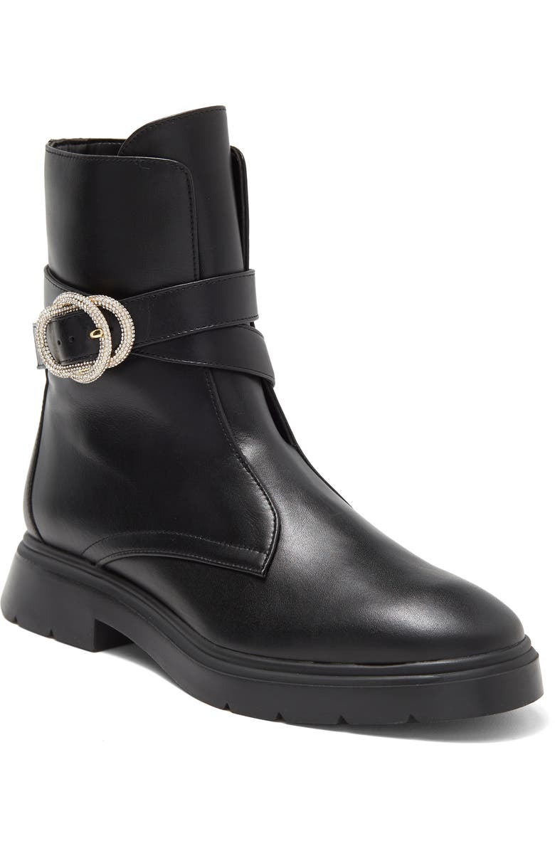 Stuart Weitzman Crystal Buckle Zip Bootie, Main, color,