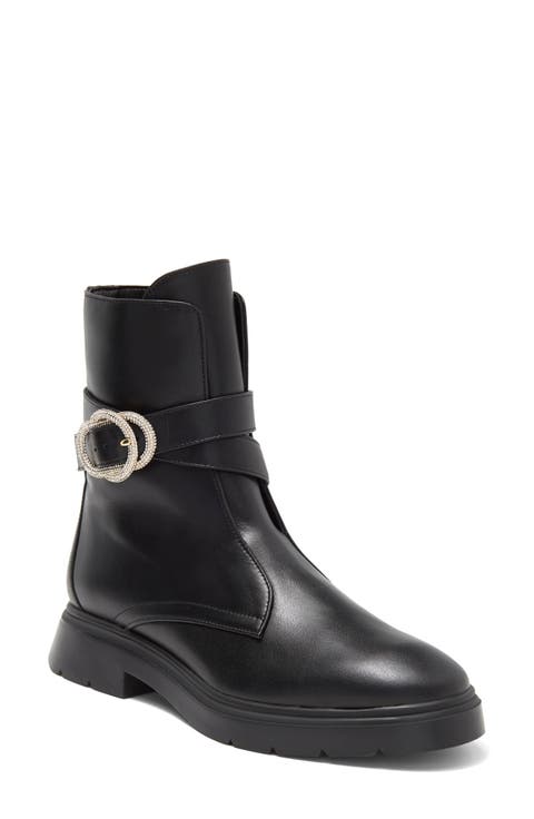 Crystal Buckle Zip Bootie