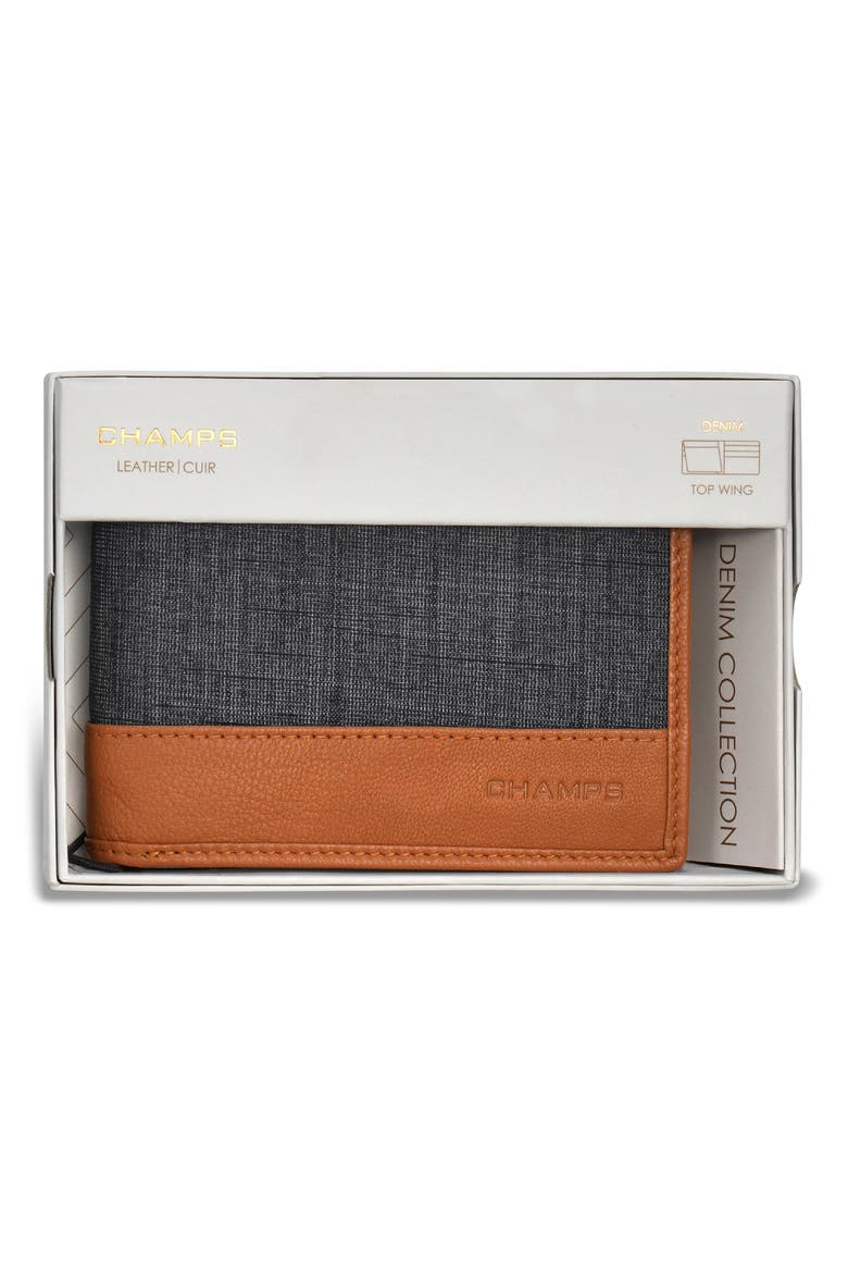 Denim Top Wing Bifold Wallet, Alternate, color, TAN/BLACK