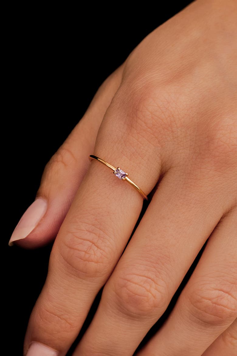 Dainty Baguette Cubic Zirconia Stacking Ring, Alternate, color, 18k Gold over Sterling Silver