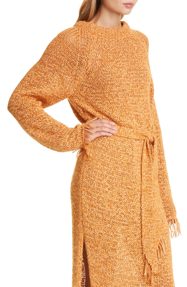 Nanushka Kaiza Belted Long Sleeve Fringe Sweater Dress, Alternate, color,