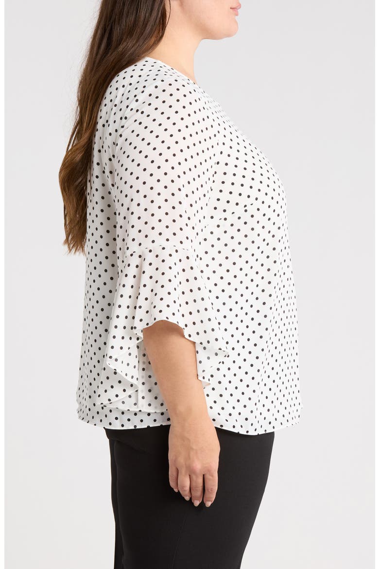Ruffle Sleeve Top, Alternate, color, WHITE/ BLACK