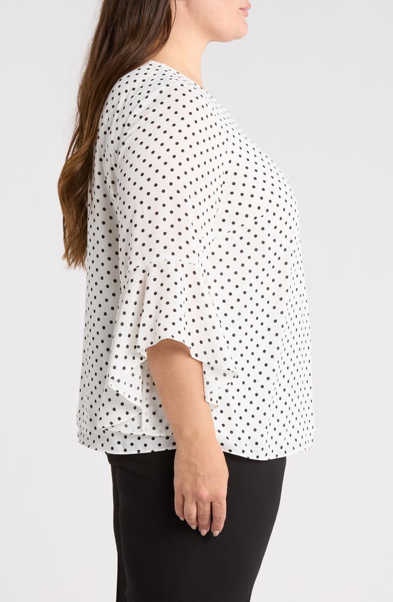 KASPER Ruffle Sleeve Top, Alternate, color, White/ Black