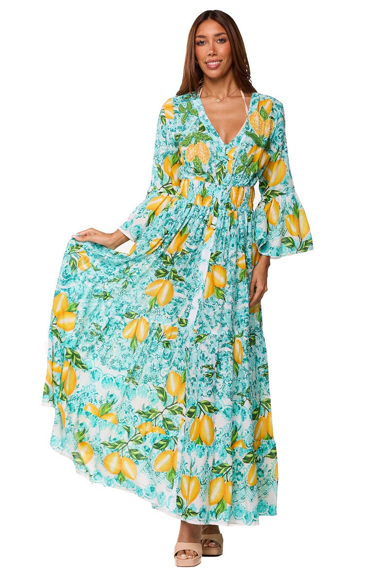 RANEES Long Sleeve Smocked Waist Maxi Dress, Alternate, color, Green