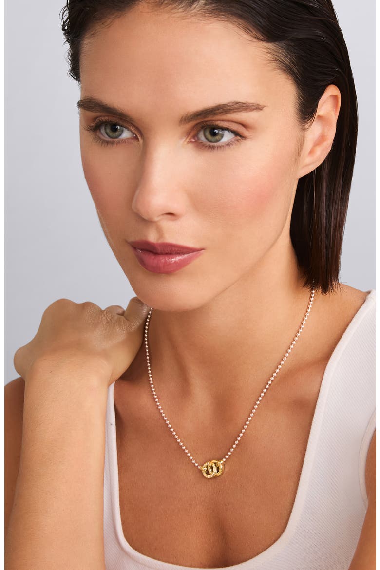 Signature Caviar Two-Tone Interlocking Diamond Pendant Necklace, Alternate, color, SILVER