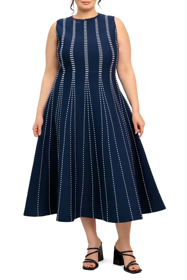 Sleeveless Midi Sweater Dress, Main, color, NAVY/ WHITE