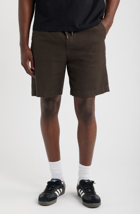 Loose Fit Woven Stretch Cotton Drawstring Shorts