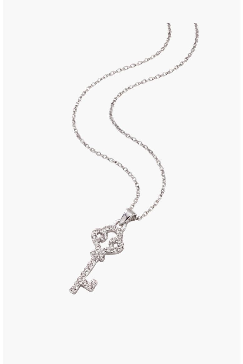 Rhinestone Key Pendant Necklace, Main, color, Silver