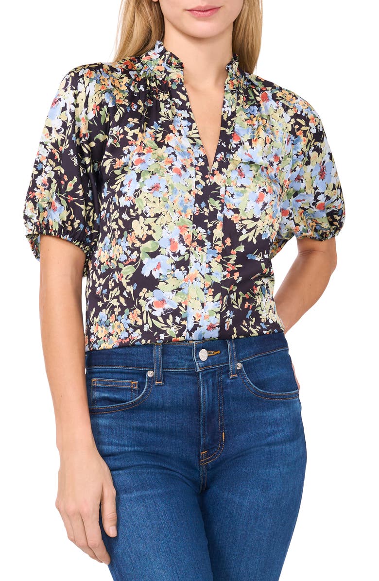 CeCe Floral Ruffle V-Neck Top, Main, color, 