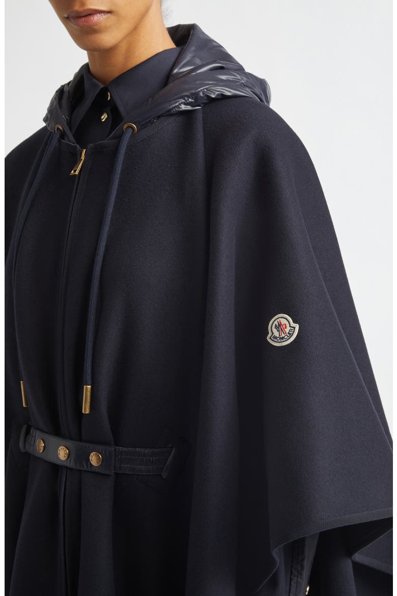 Zip Padded Wool Blend Hooded Cape, Alternate, color, BLUE