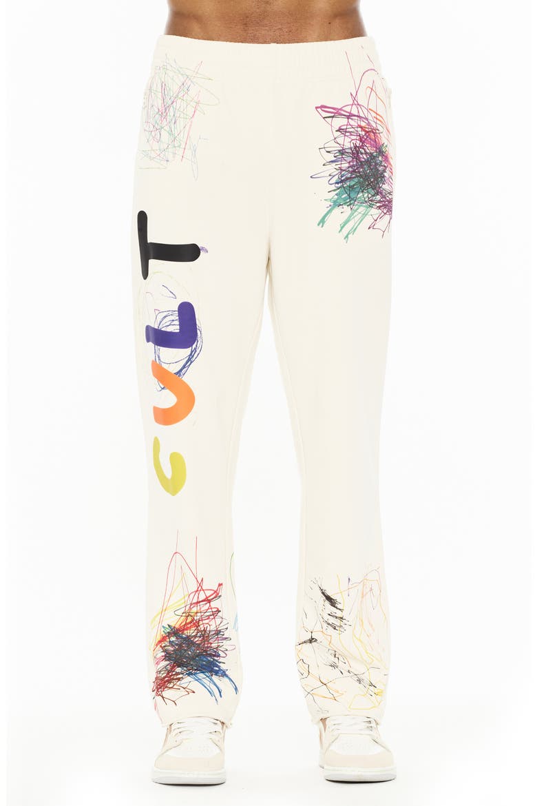 Scribble Raw Hem Sweatpants, Main, color, WINTER WHITE