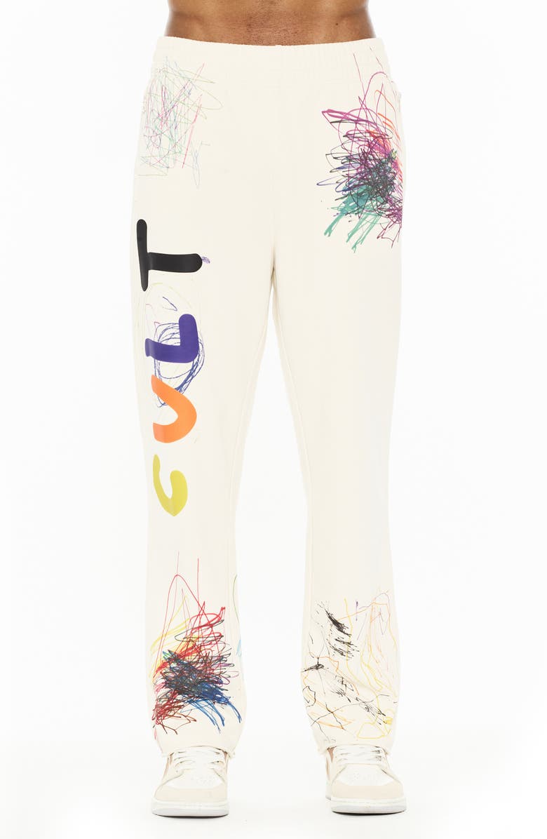 Cult of Individuality Scribble Raw Hem Sweatpants, Main, color, Winter White