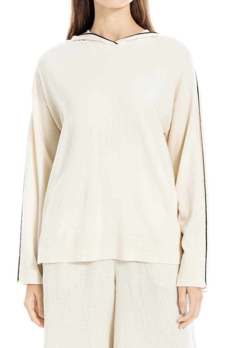 MAX STUDIO Fine Gauge Hoodie, Main, color, Ivory / Black