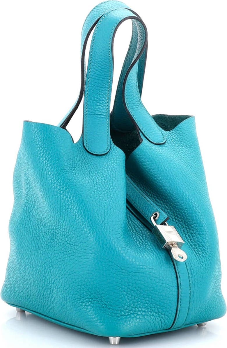 Pre-Owned Hermes Picotin Lock Bag Clemence PM, Alternate, color, Bleu Paon