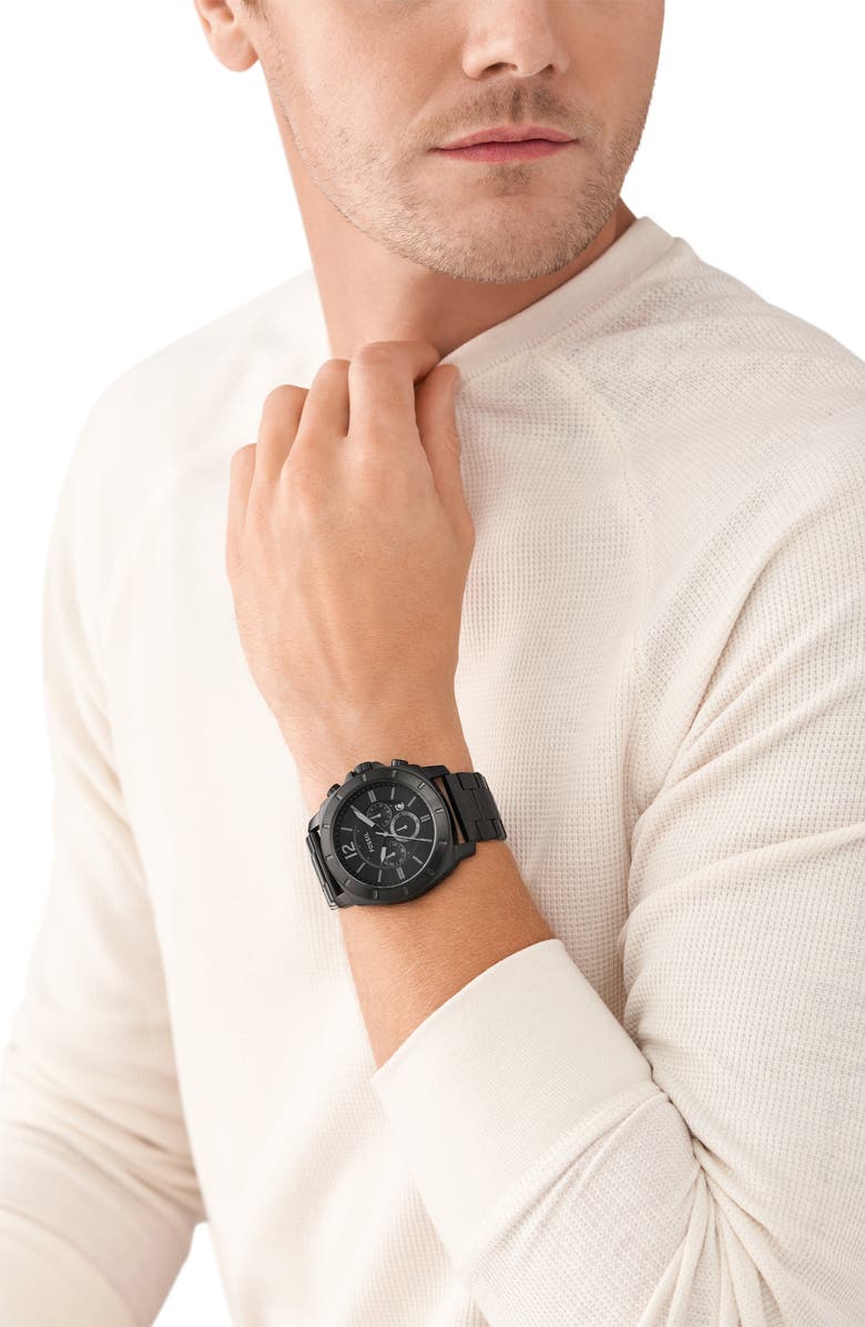 Fossil Privateer Chronograph Bracelet Watch, 48mm, Alternate, color, Black