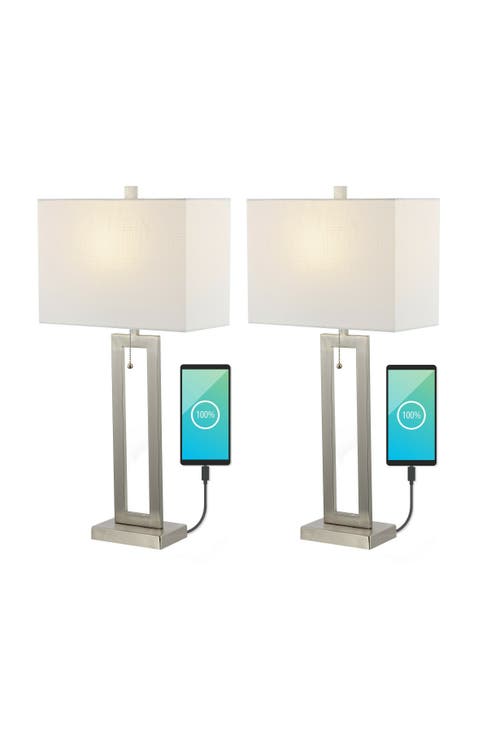 Sabrina 28.5" Vintage Industrial Iron LED Table Lamp with Pull-Chain and USB Charging Port (Set of 2)