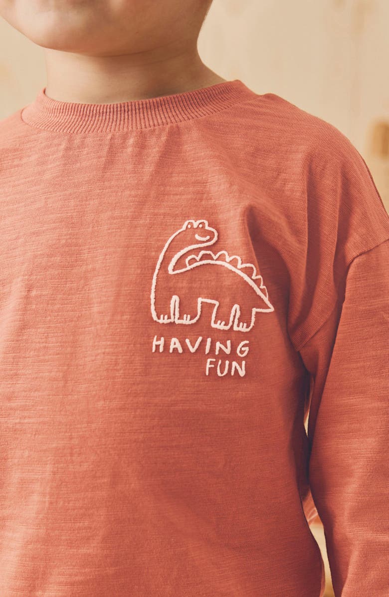 NEXT Kids' Dinosaur Line Art Long Sleeve Graphic T-Shirt, Alternate, color, Brown