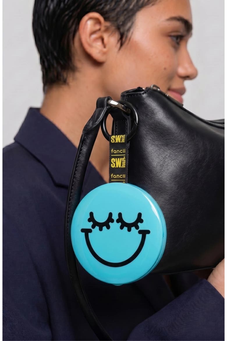 x S.W. Smiley Bag Charm Mirror, Alternate, color, Aqua