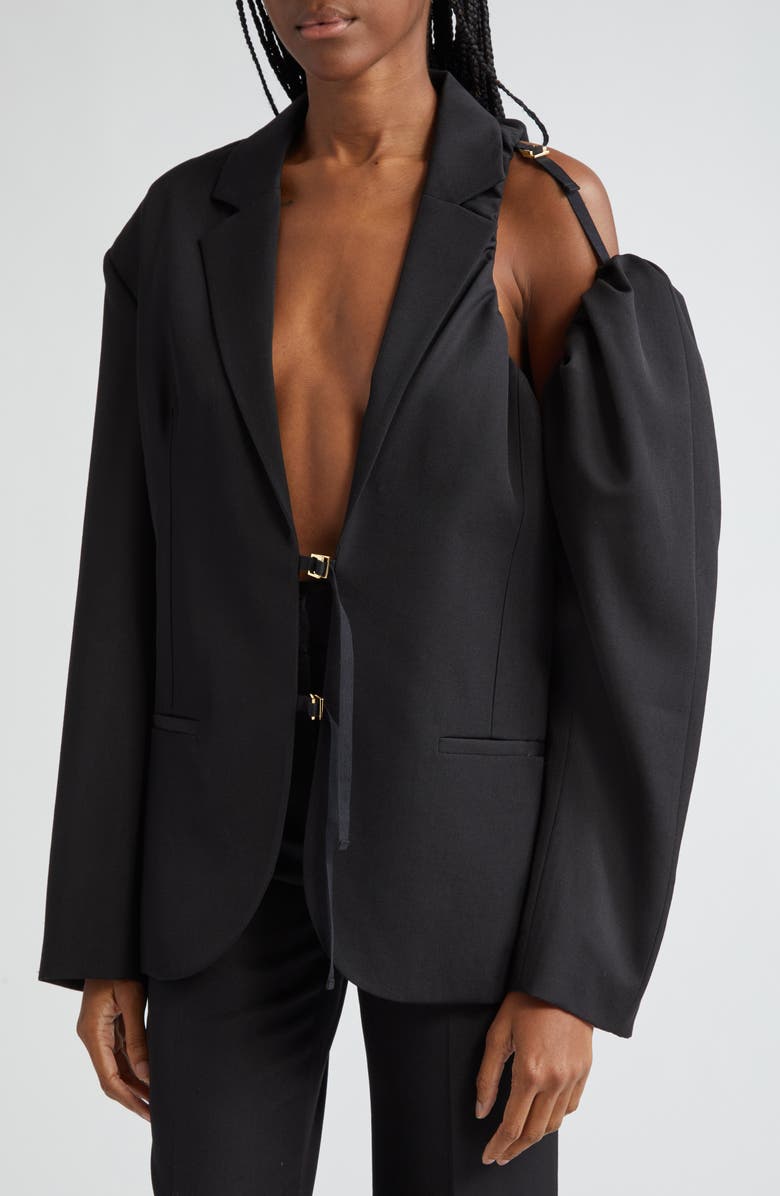 Jacquemus The Galliga Deconstructed Shoulder Virgin Wool Jacket, Alternate, color, 