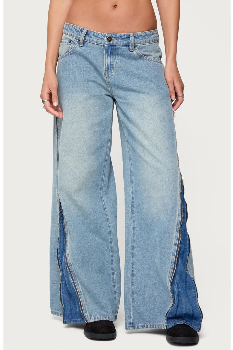 Zippered Wide Leg Jeans, Main, color, BLUE
