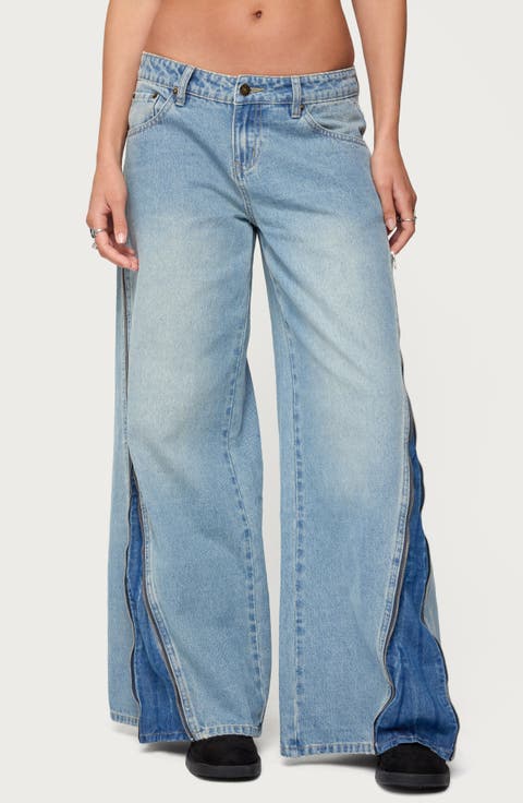 Zippered Wide Leg Jeans