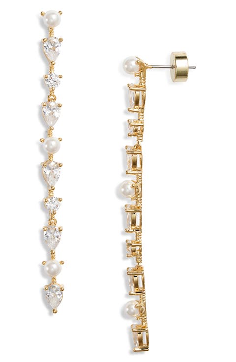Cubic Zirconia & Faux Pearl Linear Drop Earrings