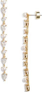 Nordstrom Cubic Zirconia & Faux Pearl Linear Drop Earrings