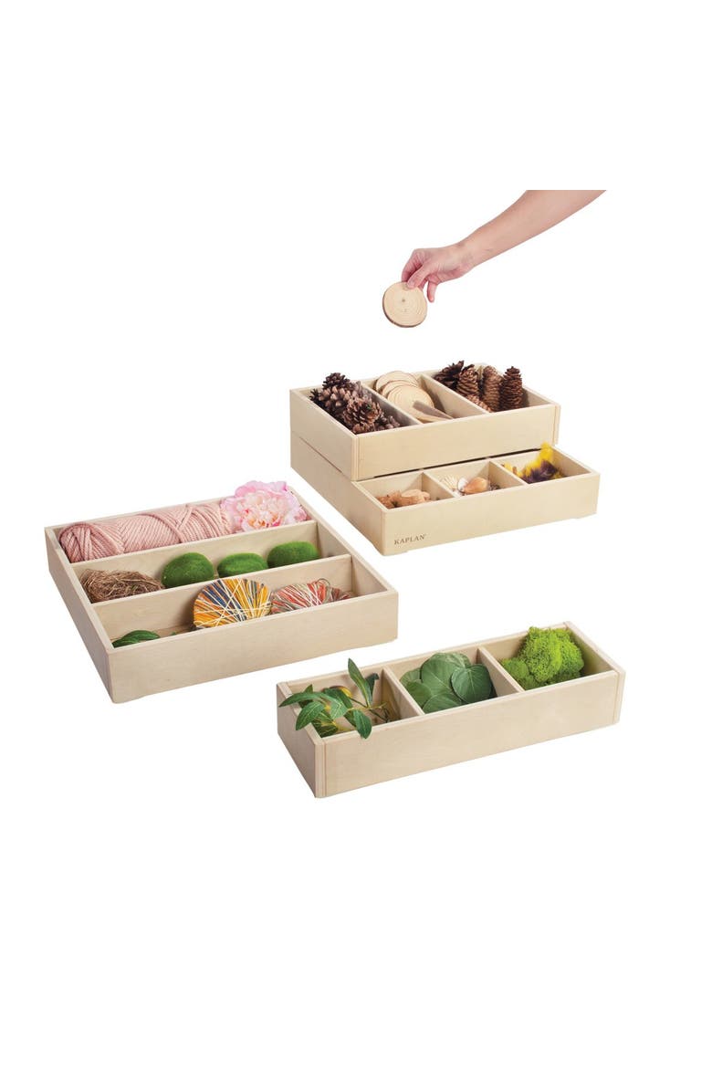 Kaplan Early Learning Company Loose Parts Stacking Wooden Trays - Set of 4, Alternate, color, Brown