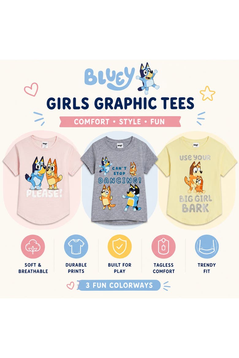 Glitter Graphic T-Shirt, Alternate, color, Pink Bluey Bingo