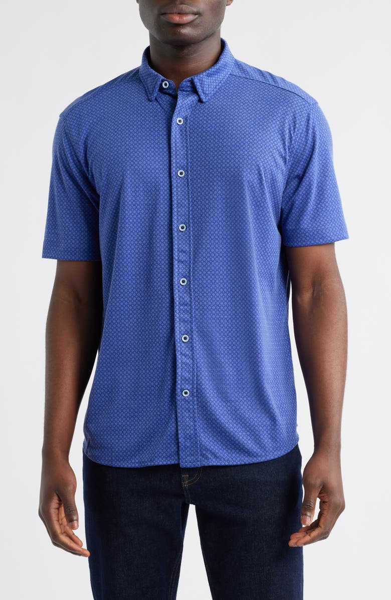Johnston & Murphy XCFlex Geo Print Short Sleeve Button-Up Shirt, Main, color, 