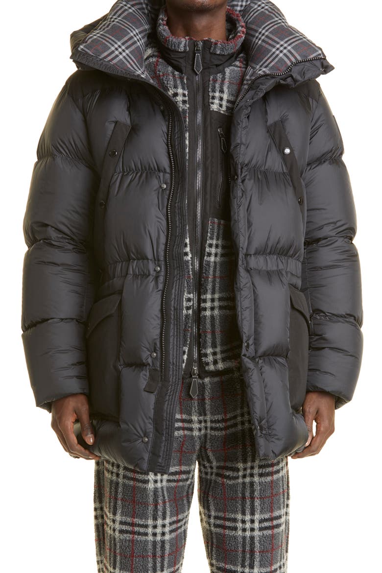Lindford Check Lining Down Puffer Jacket, Main, color, BLACK