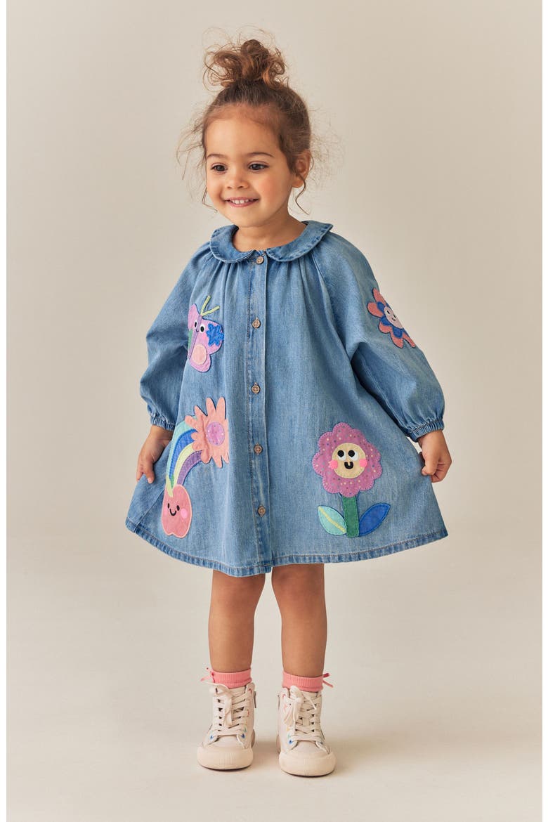 Kids' Patch Denim Dress, Alternate, color, BLUE
