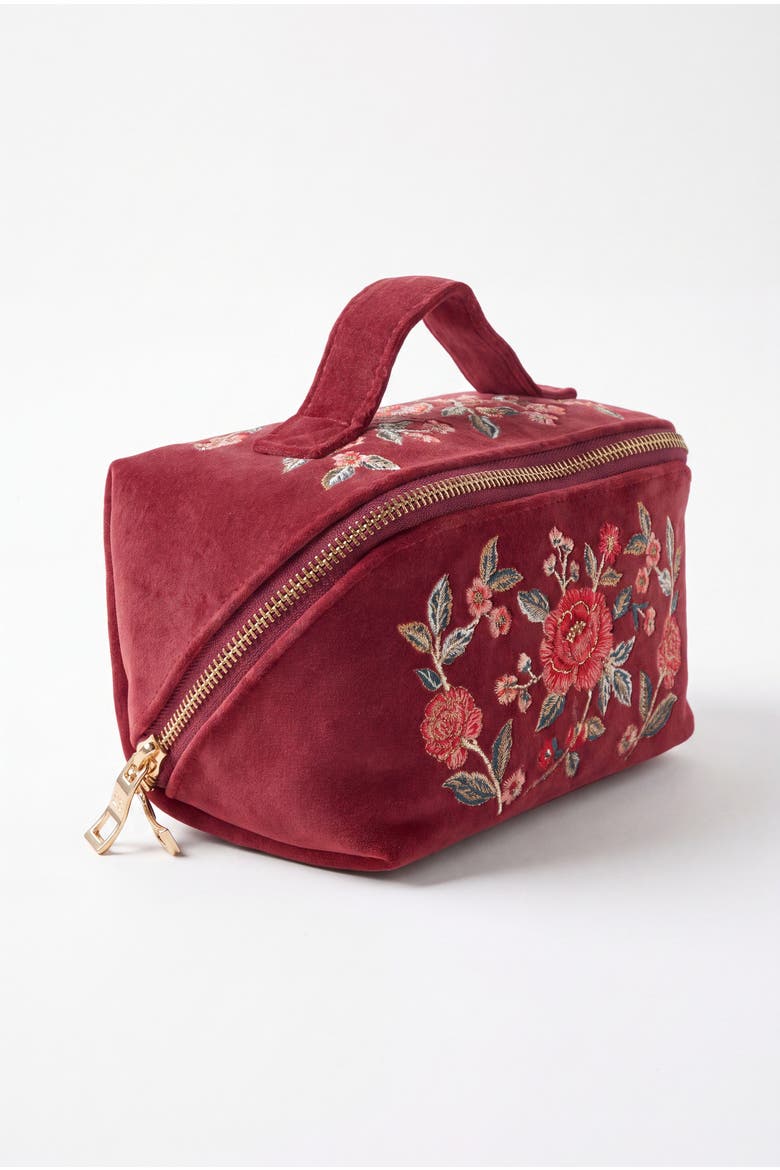 Camellia Romance Velvet Open Flat Makeup Bag, Alternate, color, Cranberry