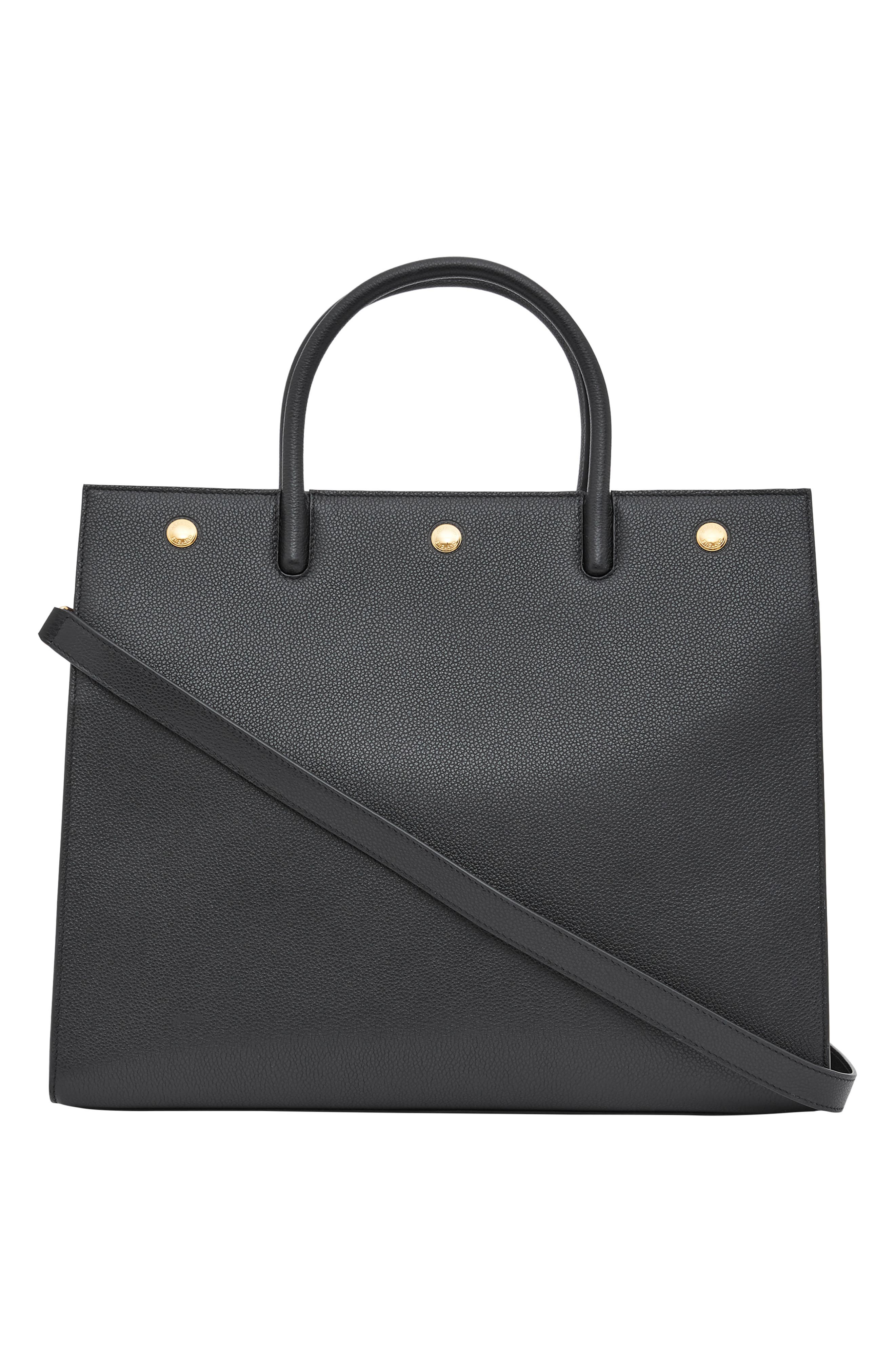 Medium Title Two-Handle Leather Bag, Alternate, color, BLACK