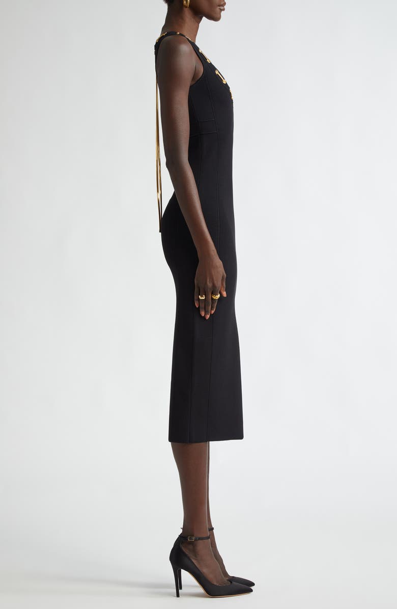 ST. JOHN Chain Embellished Milano Stitch Dress, Alternate, color, Black