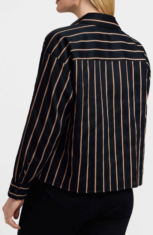 Foxcroft Margie Stripe Three-quarter Sleeve Button-up Shirt In Black