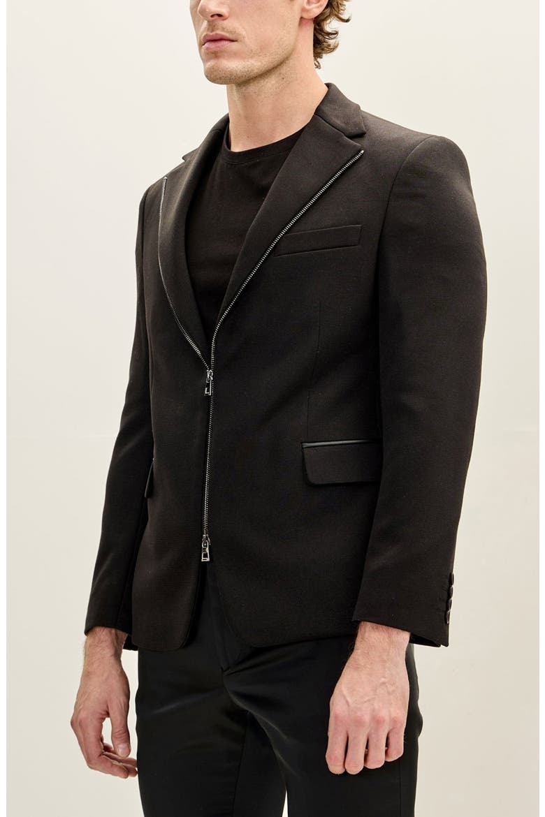Notch Lapel Zip Blazer, Alternate, color, BLACK