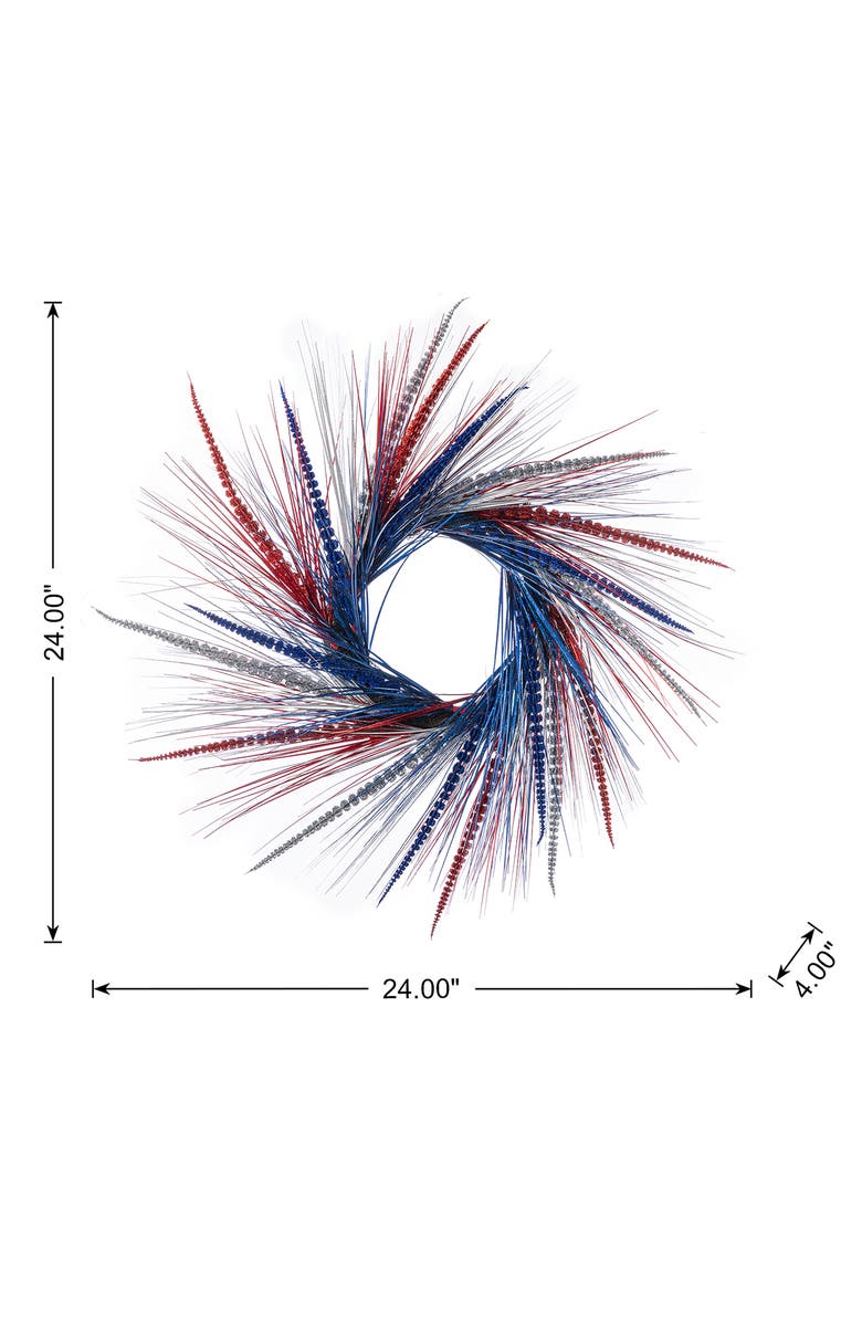 Glitzhome 24"D Patriotic Americana Tinsel and Heather Wreath, Alternate, color, Blue