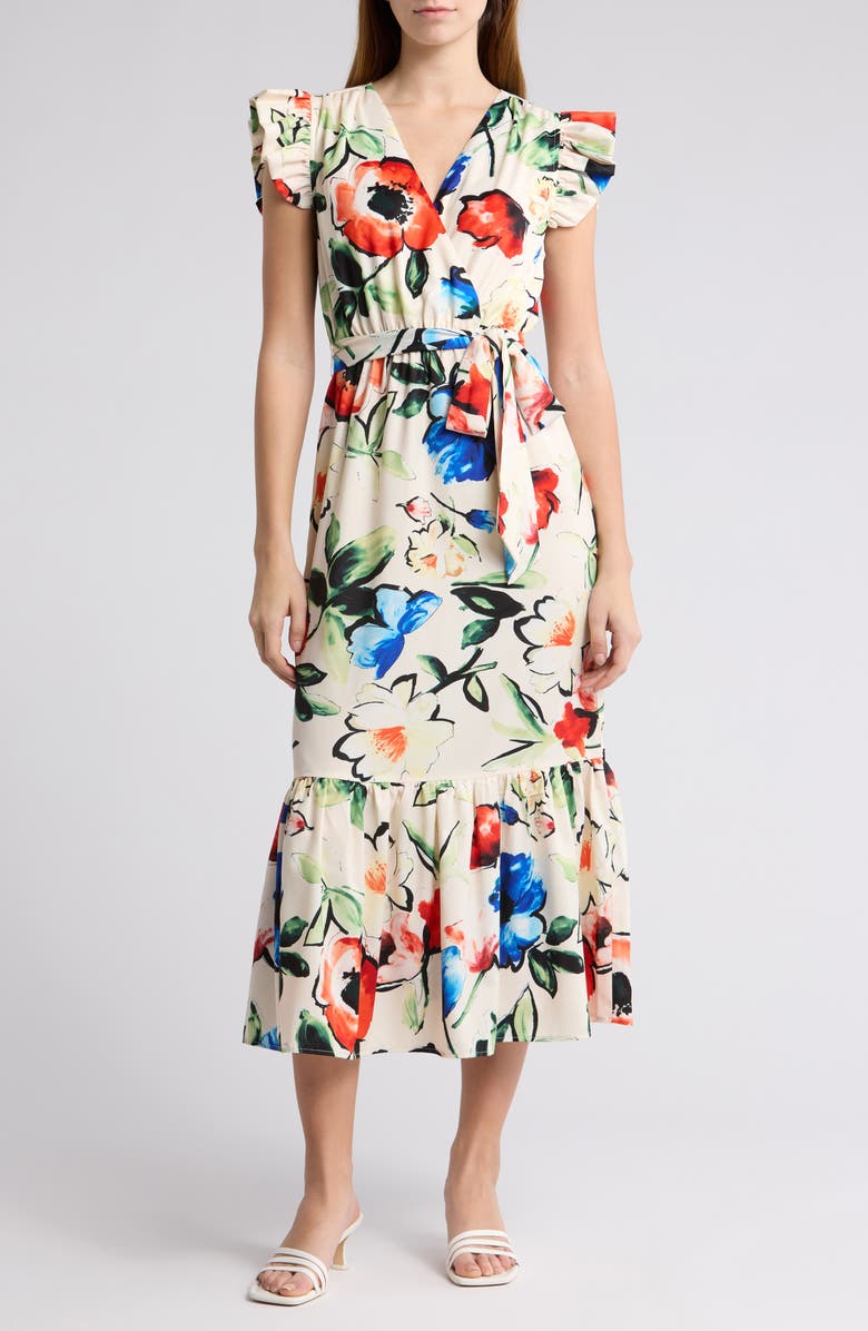 Sam Edelman Picasso Floral Ruffle Cap Sleeve Maxi Dress, Main, color,