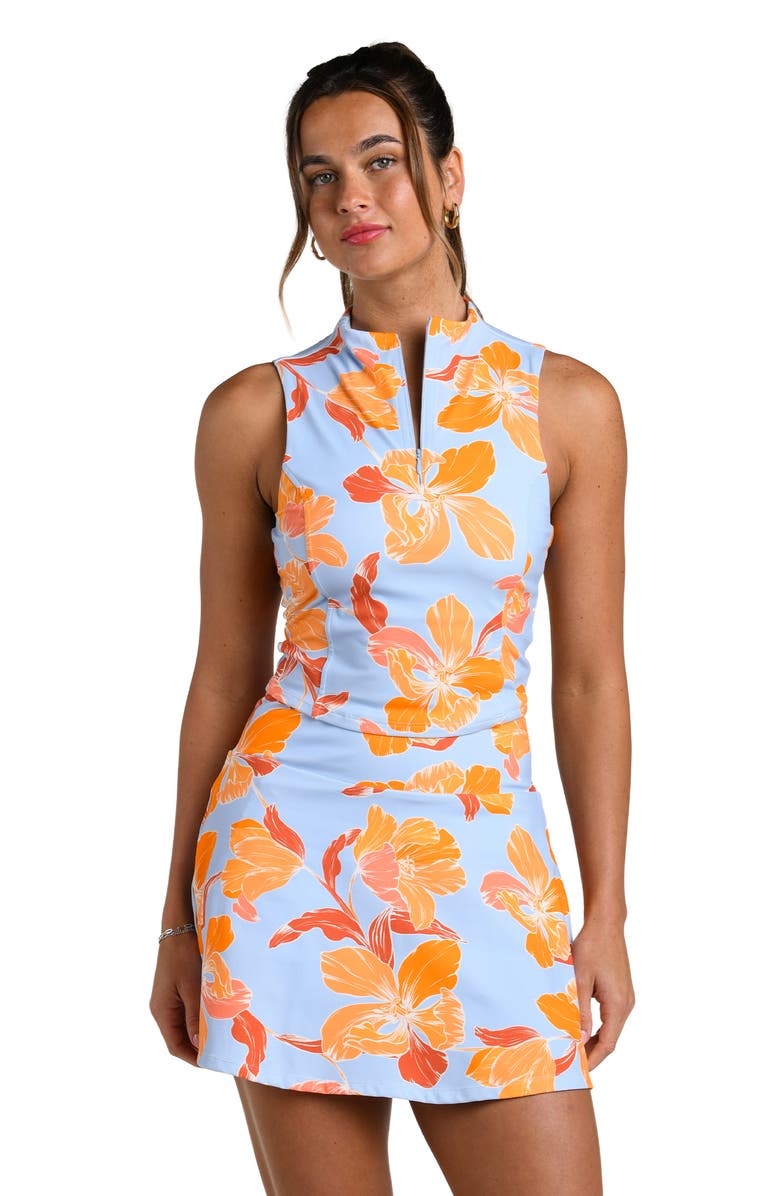 La Blanca Outline Floral Half Zip Performance Tank, Alternate, color, Drift