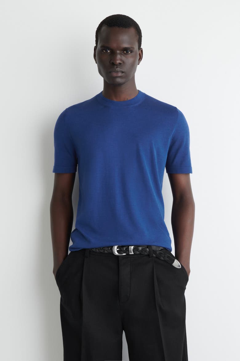 Slim Knitted Silk T-Shirt, Main, color, BLUE