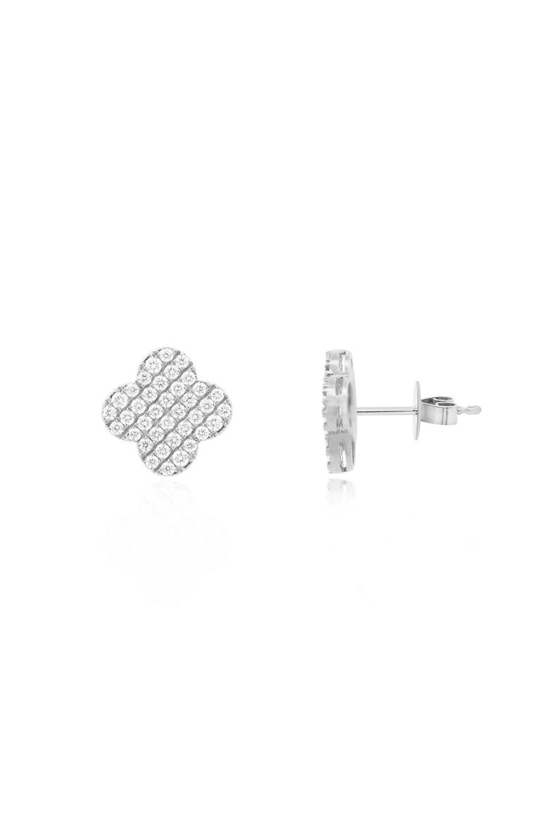 Diamond Clover Stud Earrings, Main, color, White Gold