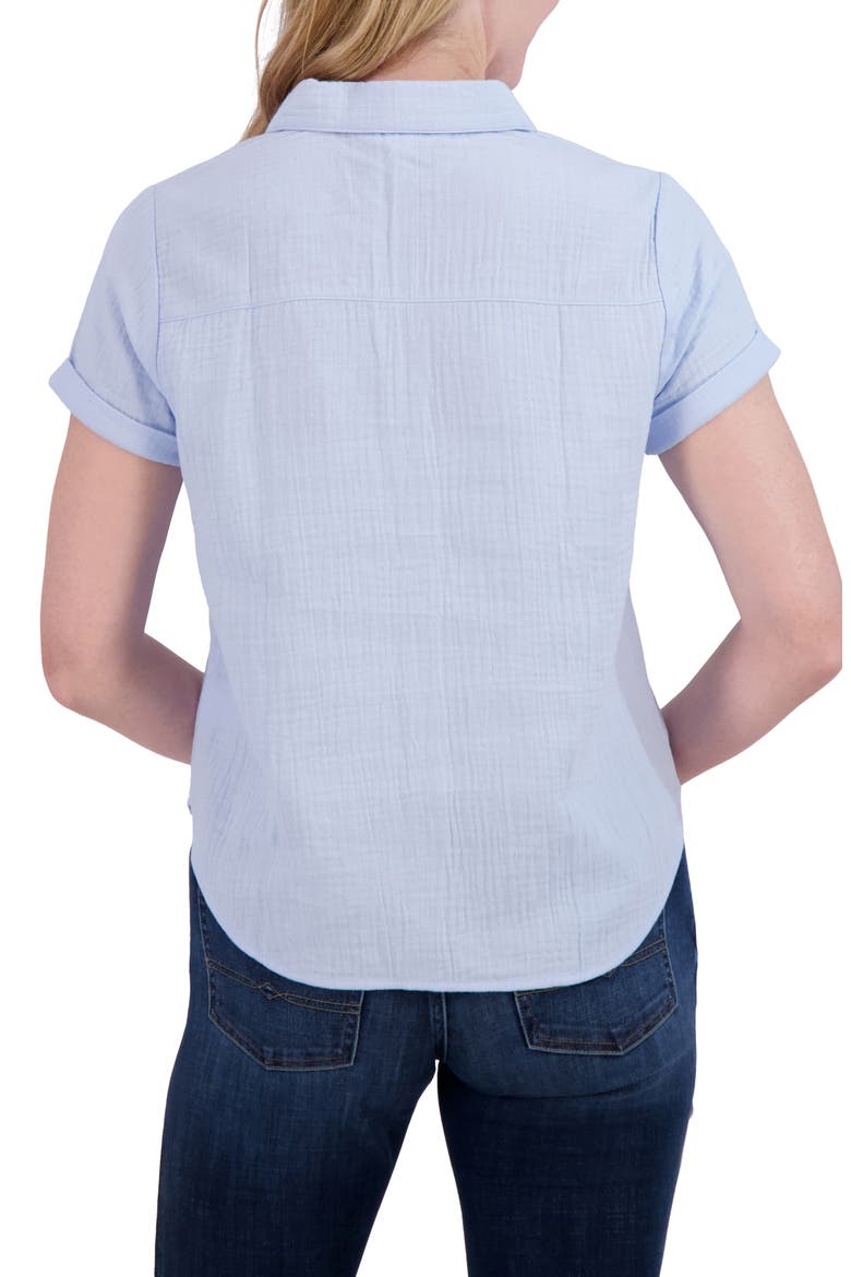 Short Sleeve Cotton Gauze Button-Up Shirt, Alternate, color, CHAMBRAY BLUE