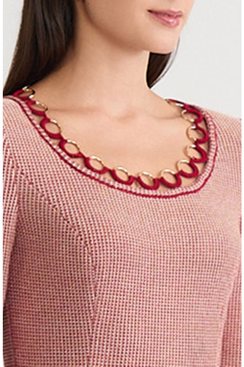 A-Line Lurex Crochet Ring Trim Knit Dress, Alternate, color, Scarlet Red/Gold